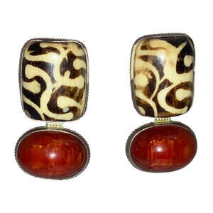 Sterling Dyed Water Buffalo Bone Cherry Amber Earrings